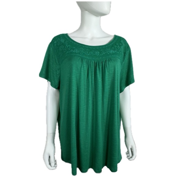 St. John’s Bay Floral Lace Green Blouse - Picture 1 of 5